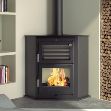 Estufa de Leña insertable rinconera con horno FM modelo-HL-100 RF